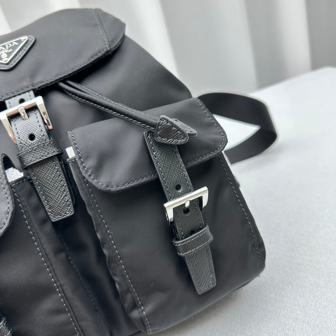 Prada Black Re-Nylon Backpack with Saffiano Leather Trim