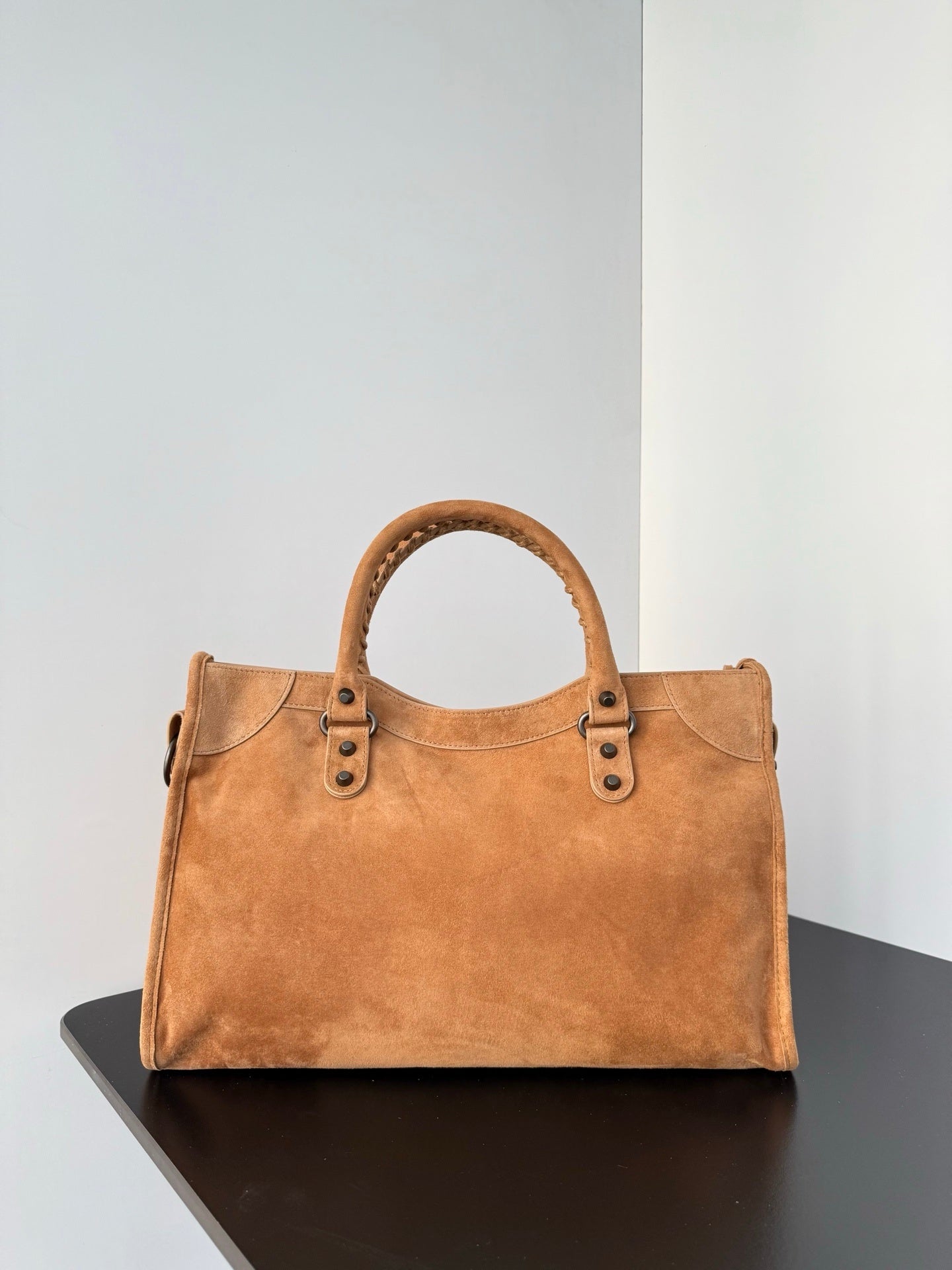 Balenciaga Le City Camel Suede Studded Bag