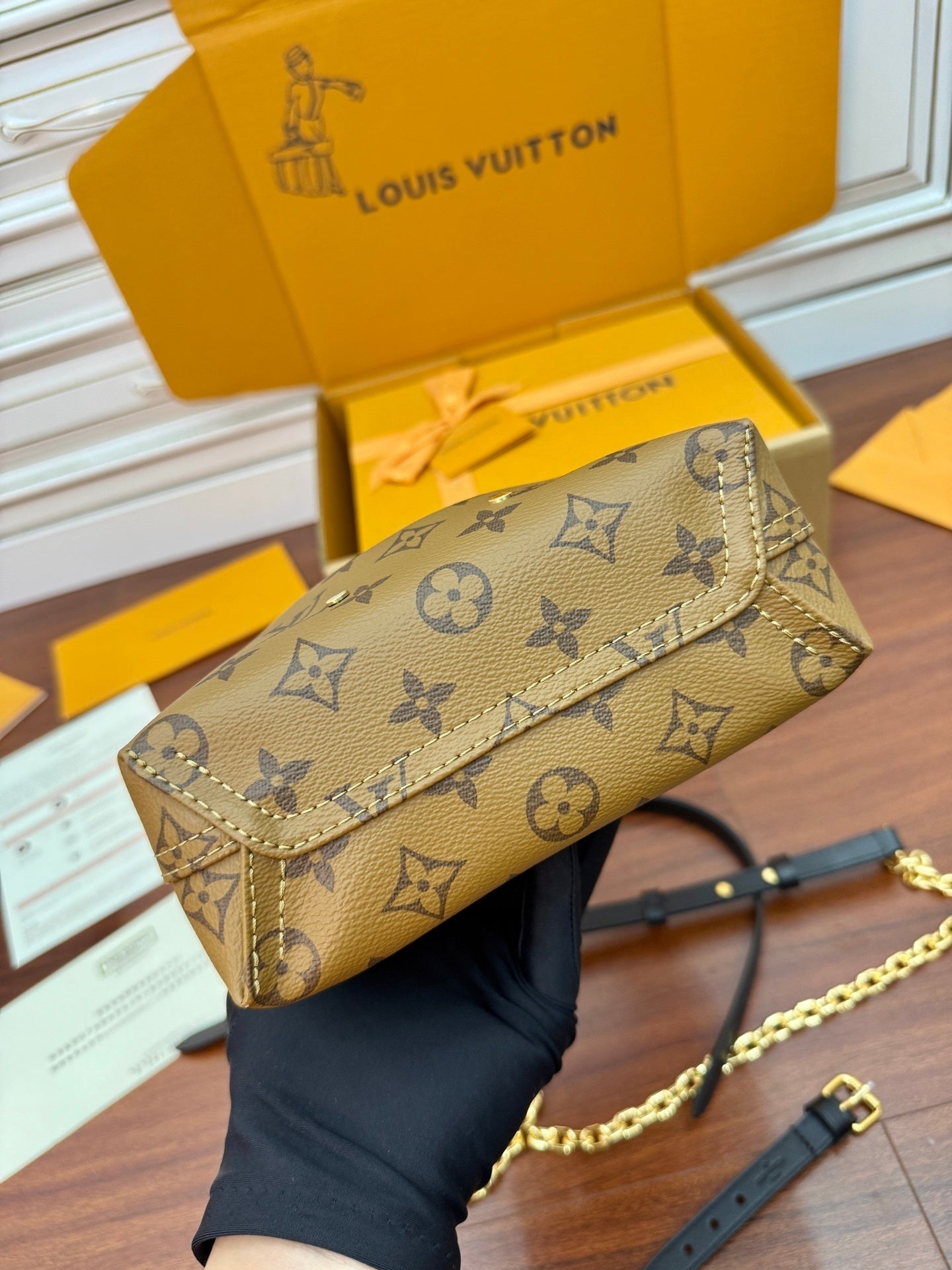 Louis Vuitton Atlantis BB Handbag Monogram Reverse Canvas with Cowhide Leather & Gold Hardware