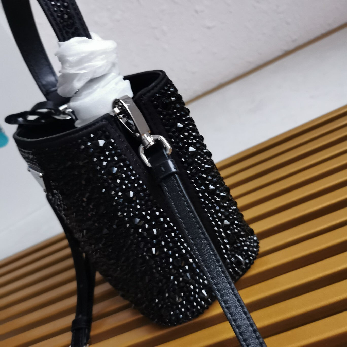 Prada Satin Crystal Small Panier Bucket Bag – Crystal Embellished