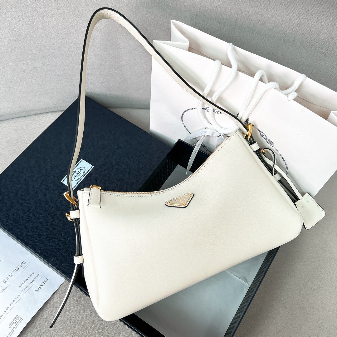 Prada Aimée Medium White Calf Leather Shoulder Bag