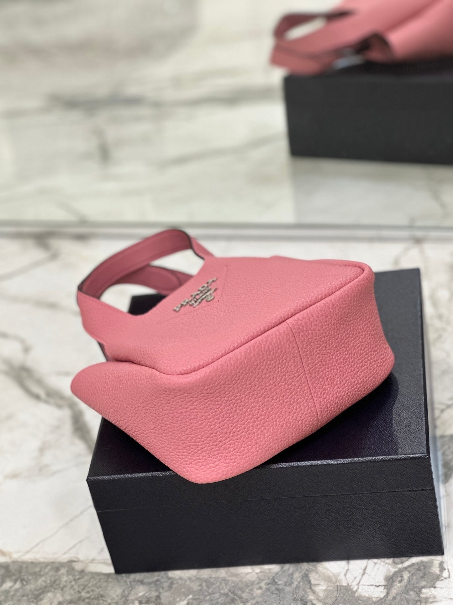 Prada Grained Leather Mini Tote Bag – Petal Pink with Logo Plaque