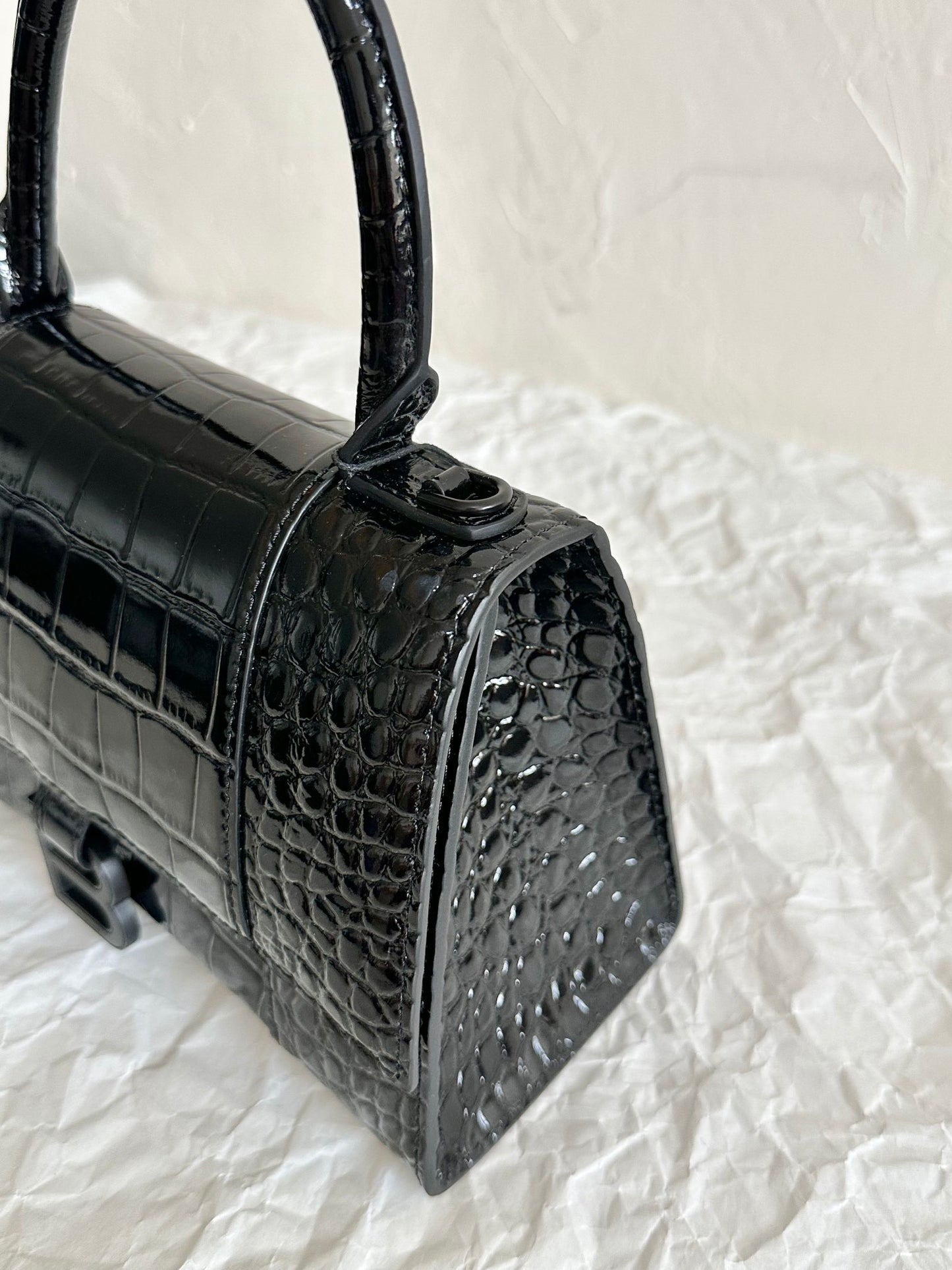 Balenciaga Hourglass Croc-Embossed Black Luxury Handbag