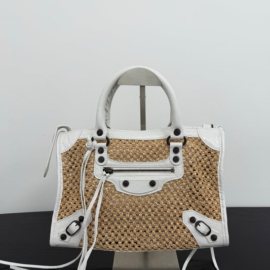Balenciaga Le City Small Raffia Beige Shoulder Bag