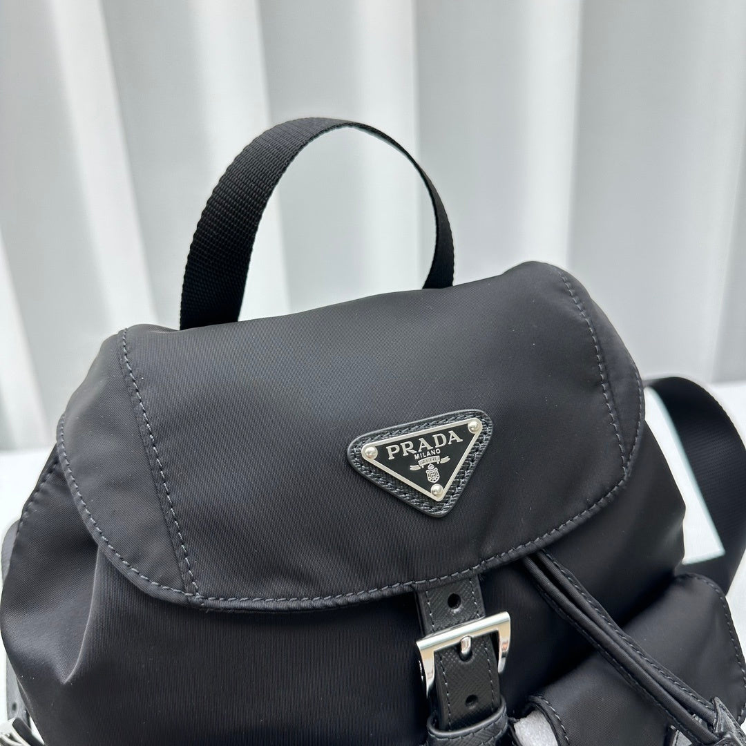 Prada Black Re-Nylon Backpack with Saffiano Leather Trim