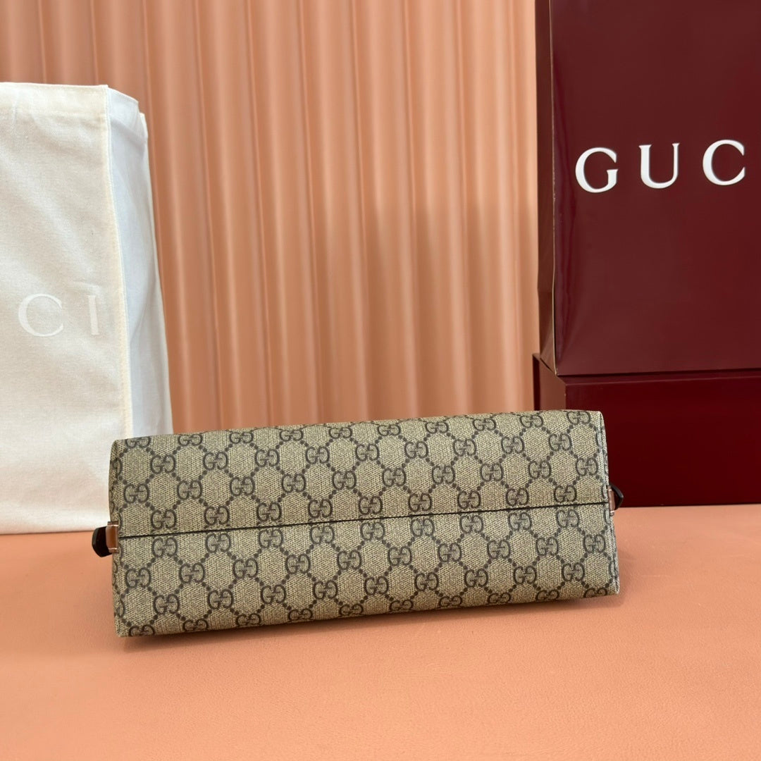 Gucci GG Emblem Medium Shoulder Bag in Signature Canvas with Leather Trim