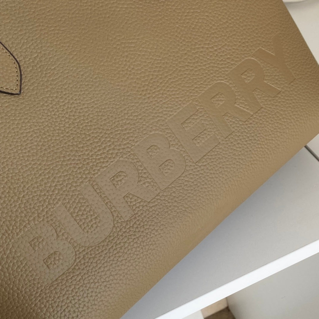 Burberry Tan Leather Tote Bag with Embossed Logo