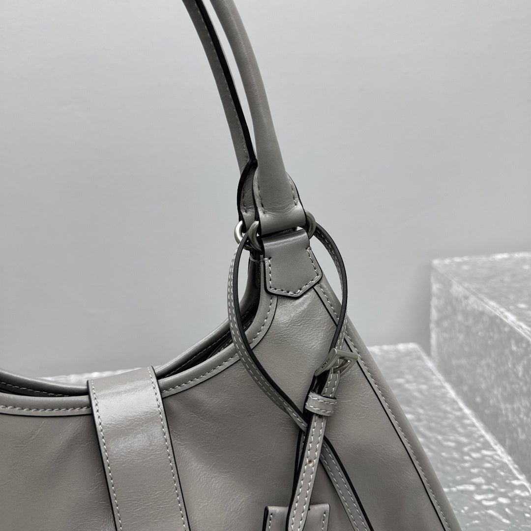 Prada Soft Calf Leather Shoulder Bag in Peltro