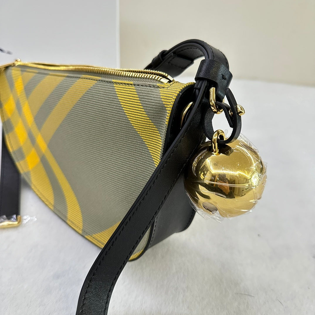 Burberry Sling Shield Yellow Check Shoulder Bag with Gold Bell Charm