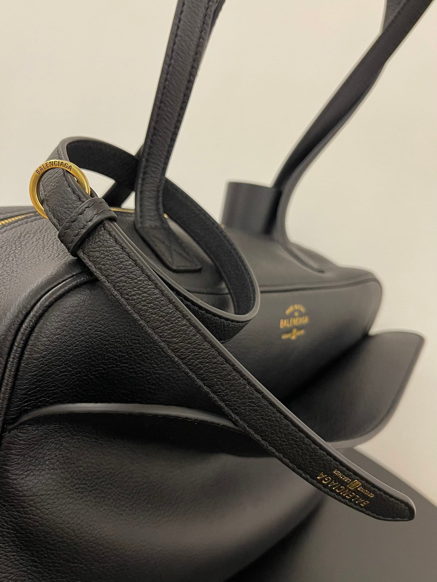 Balenciaga Carrie Bowling Bag Black Textured Leather