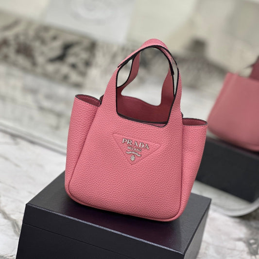 Prada Grained Leather Mini Tote Bag – Petal Pink with Logo Plaque