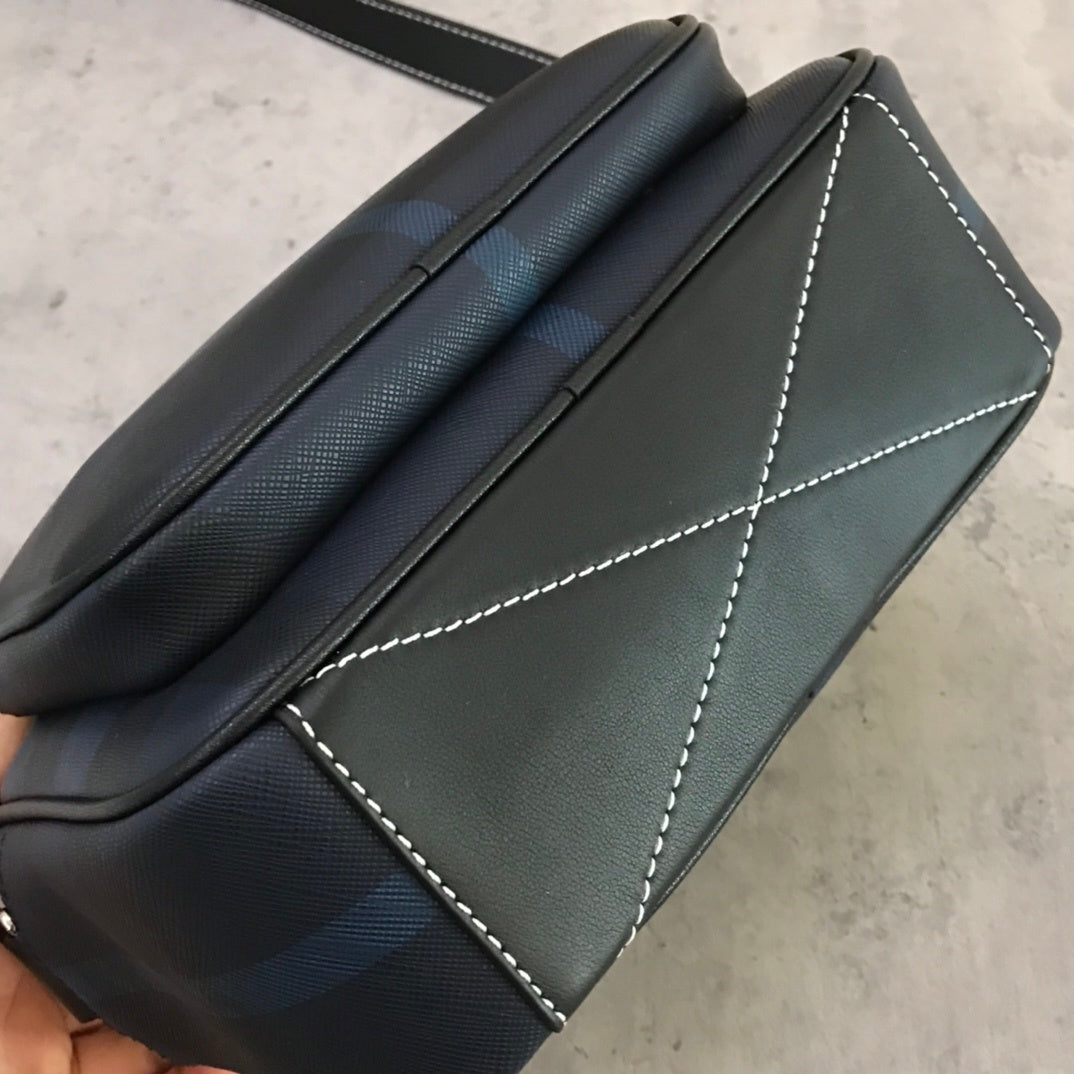 Burberry Paddy Black & Blue Check Coated Canvas Crossbody Bag