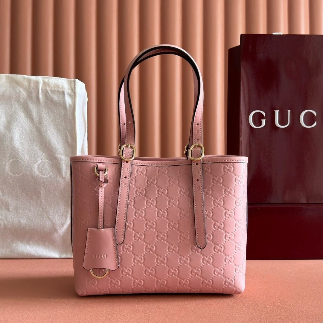 Gucci GG Emblem Medium Tote Bag in Pink Leather