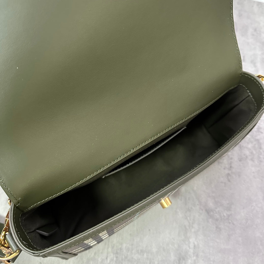 Burberry Women's Note Small Check Crossbody Bag in Olive Green Plaid