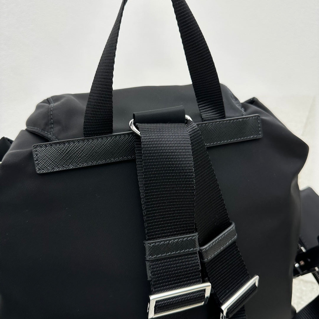 Prada Black Re-Nylon and Saffiano Leather Backpack with Detachable Pouch