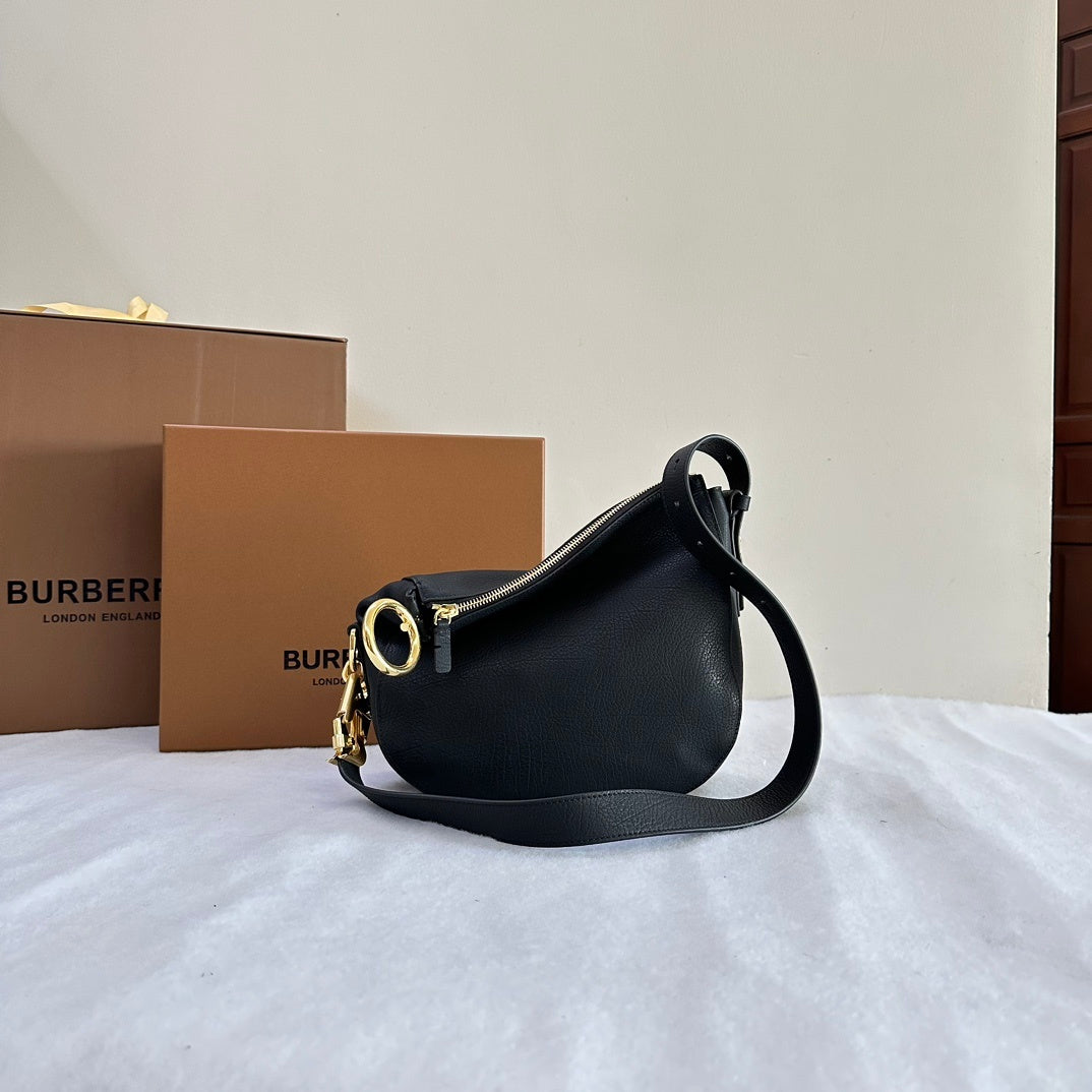 Burberry Knight Black Calf Leather Bag with Gold-Tone Hardware