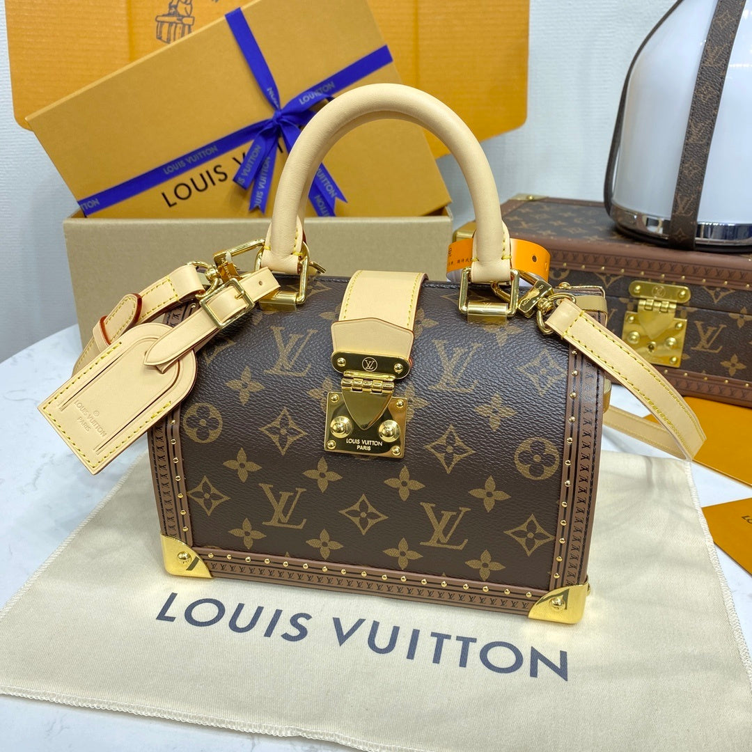 Louis Vuitton Speedy Trunk 20 Bag Monogram Canvas with Cowhide Trim & Gold Hardware