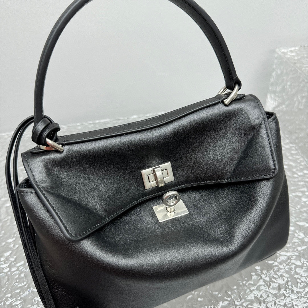 Balenciaga Rodeo Black Calfskin Handbag Silver Hardware