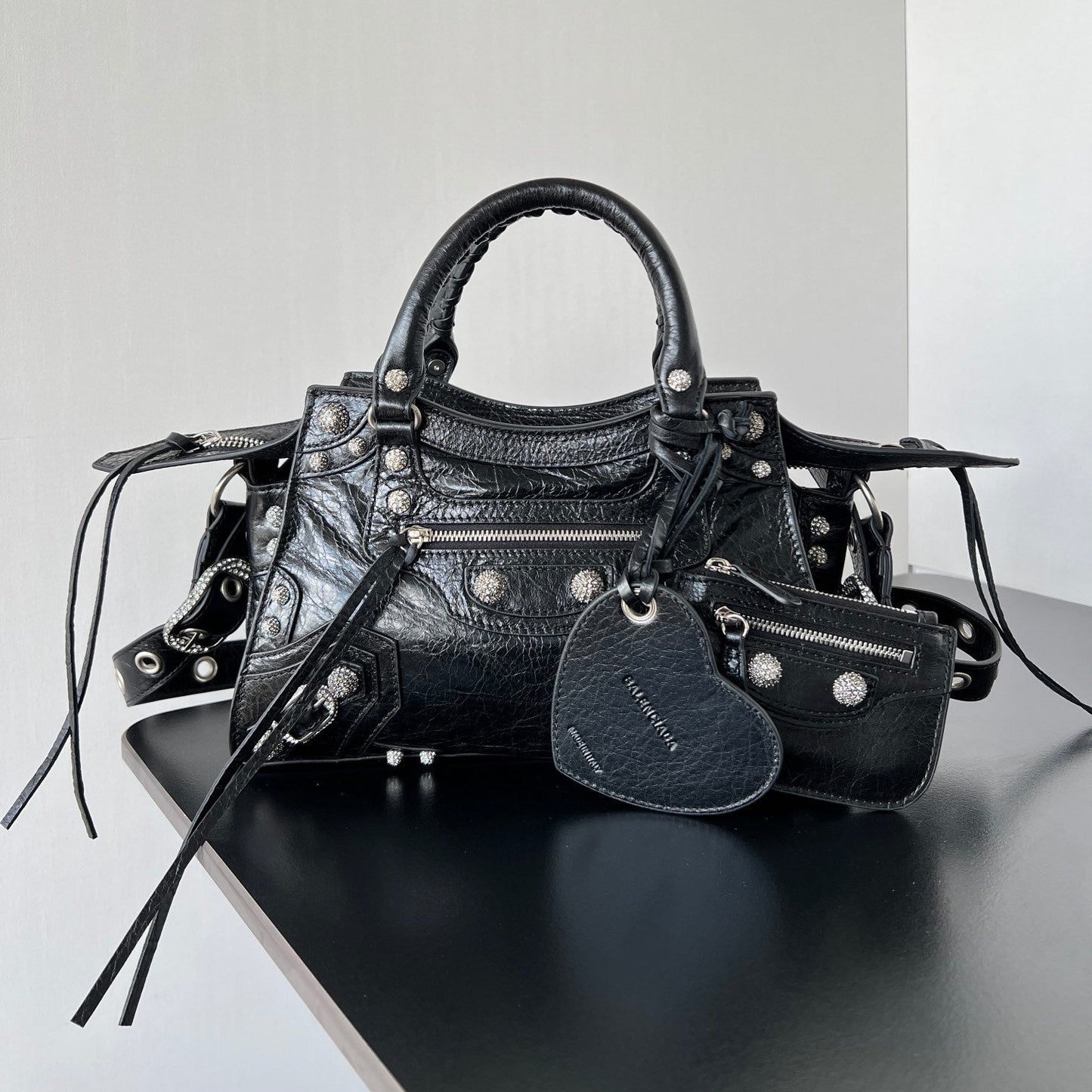Balenciaga Neo Cagole City Black Leather Studded Bag