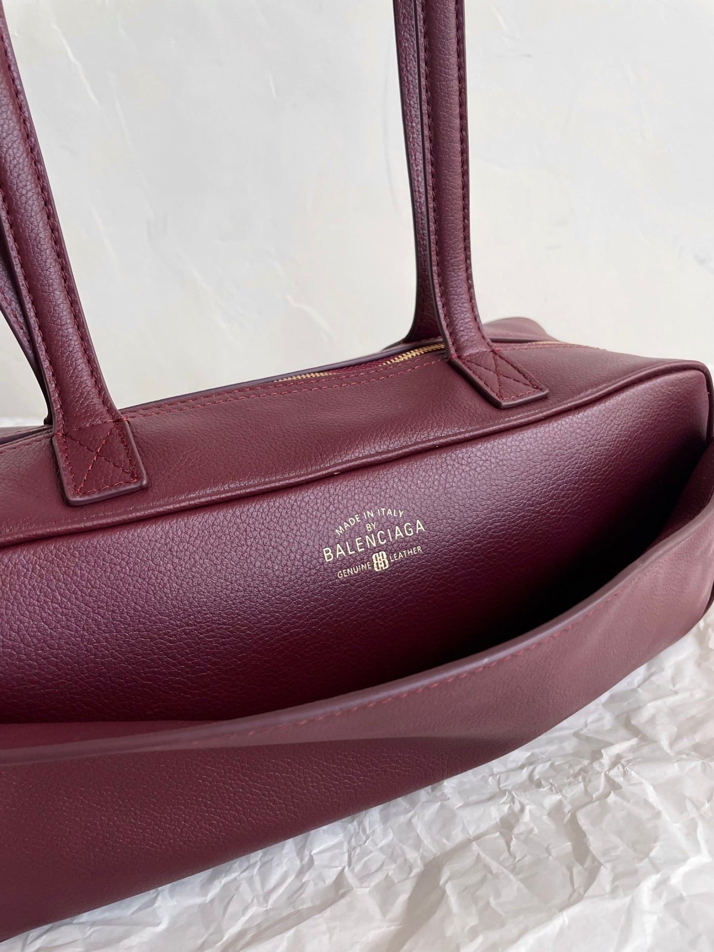 Balenciaga Carrie Small Burgundy Textured Leather Bag