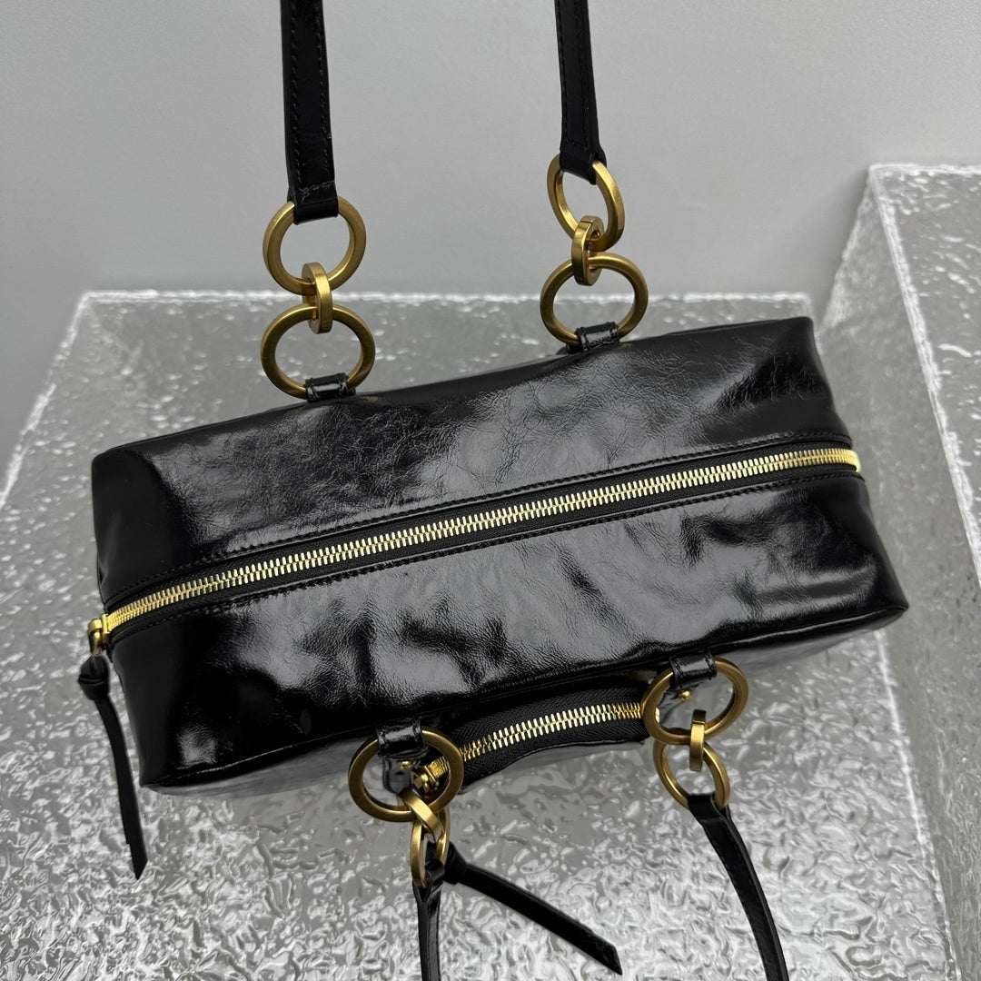 Prada Dangle Medium Black Leather Top Handle Shoulder Bag