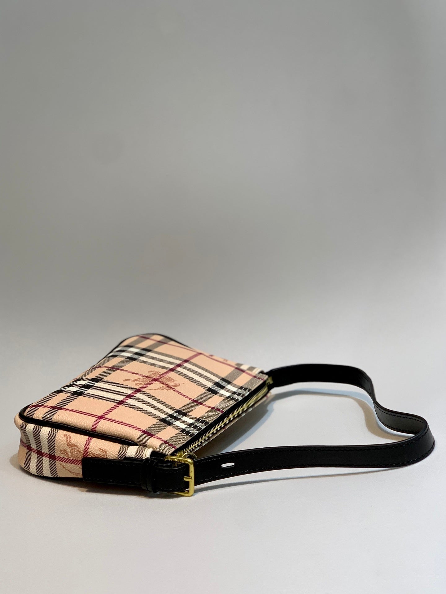 Burberry Nova Check Shoulder Bag Beige Coated Canvas with Black Leather Strap