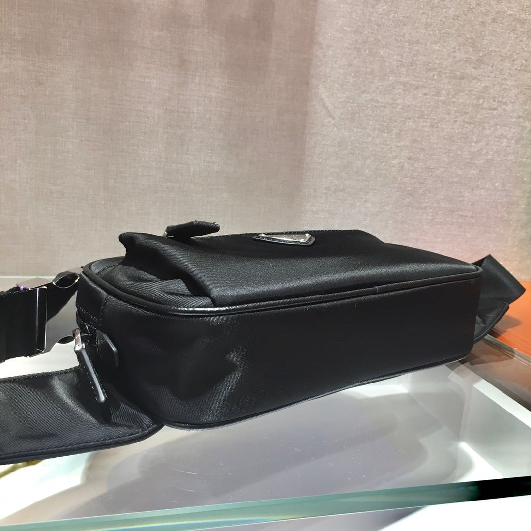 Prada Re-Nylon & Saffiano Leather Belt Bag – Black with Enamel Triangle Logo