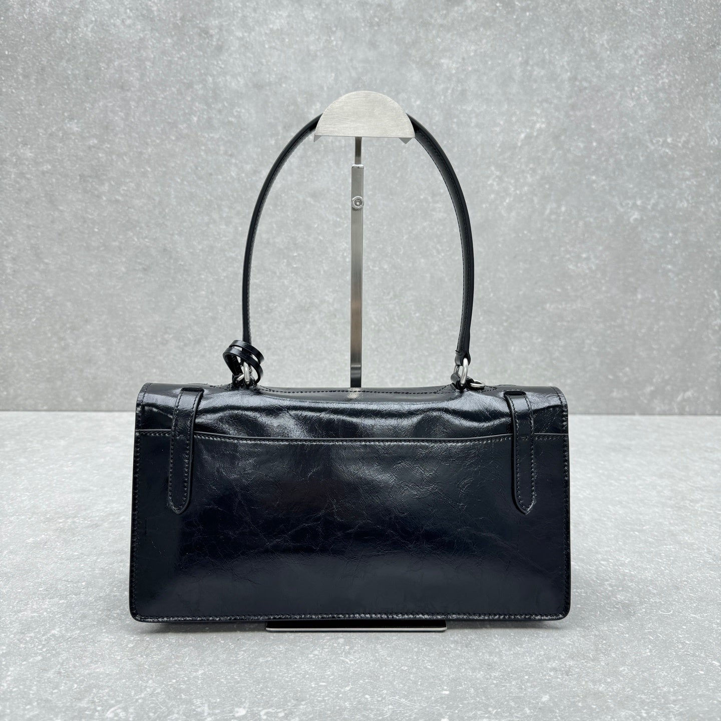 Prada Soft Lux Medium Black Polished Leather Handle Bag