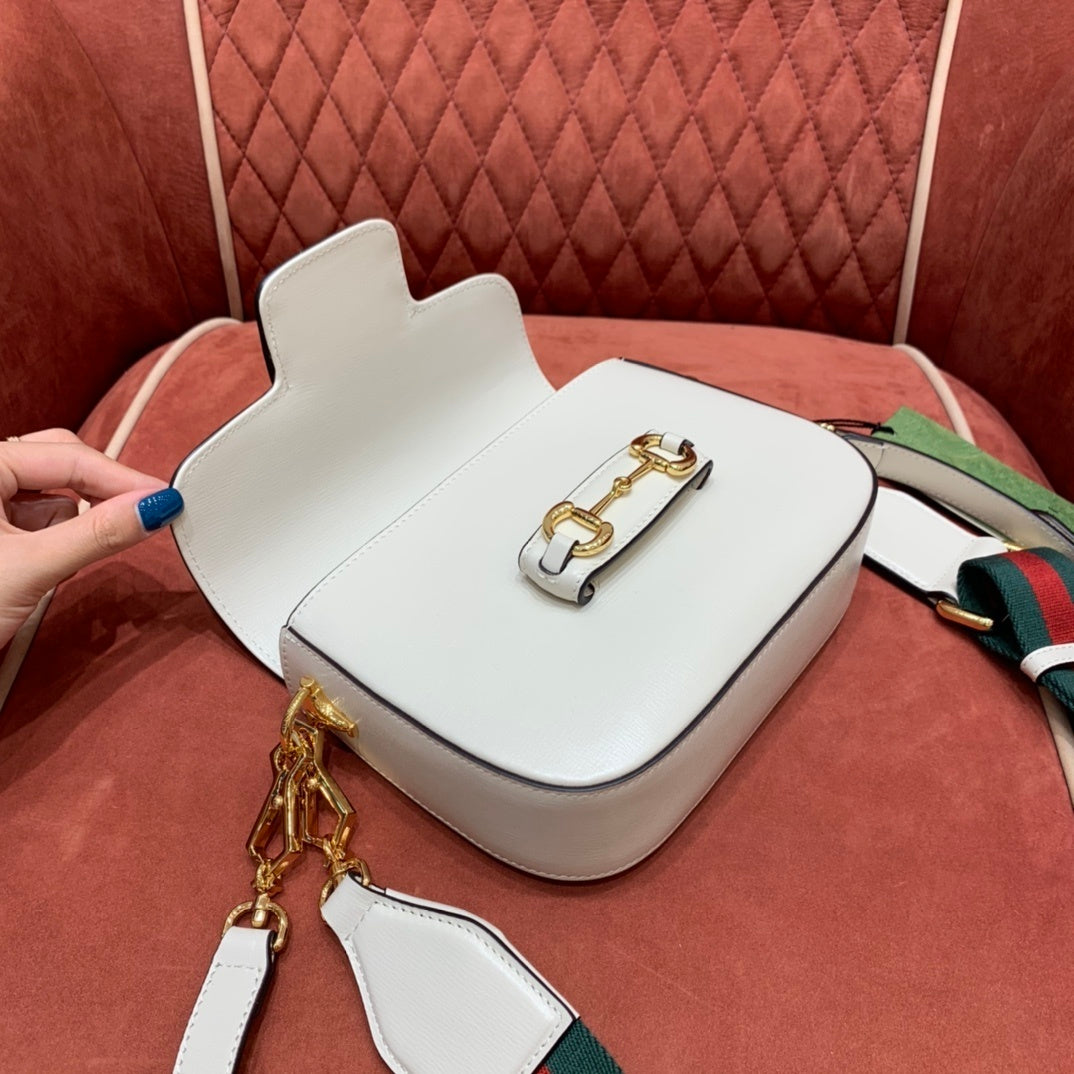Gucci Horsebit 1955 Small Shoulder Bag in White Leather