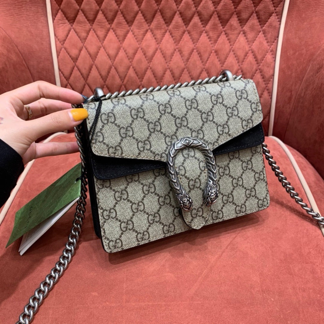 Gucci Dionysus GG Supreme Mini Bag with Black Suede Trim