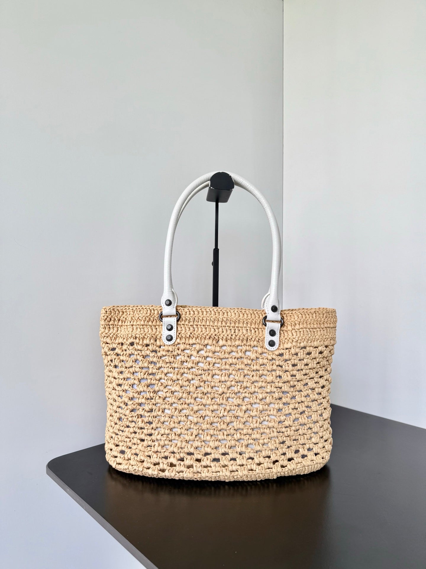 Balenciaga Le City Basket Small Raffia & Leather Bag