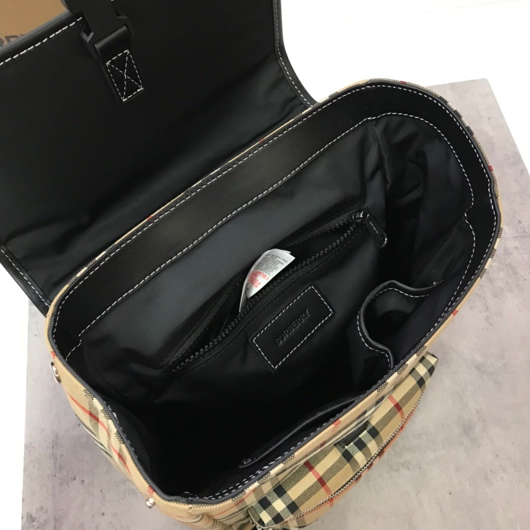 Burberry Vintage Check Backpack in Archive Beige with Leather Trim
