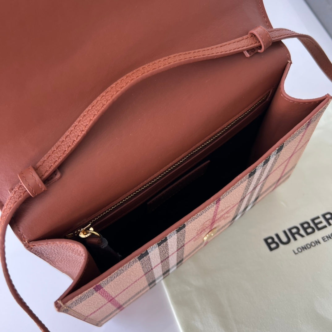 Burberry Haymarket Check Coated Canvas Loxley Small Crossbody Bag in Bright Toffee