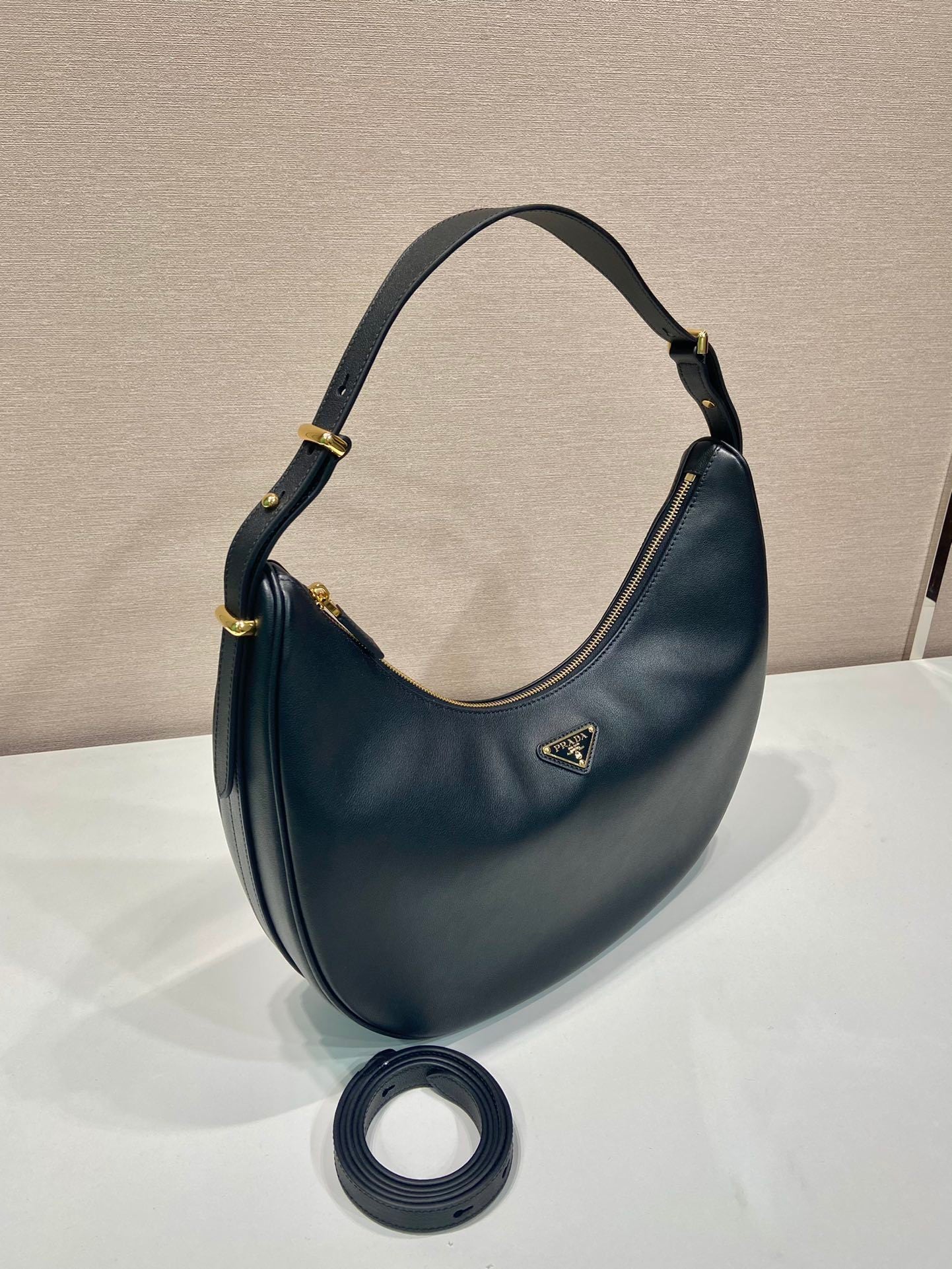 Prada Arqué Leather Shoulder Bag – Black