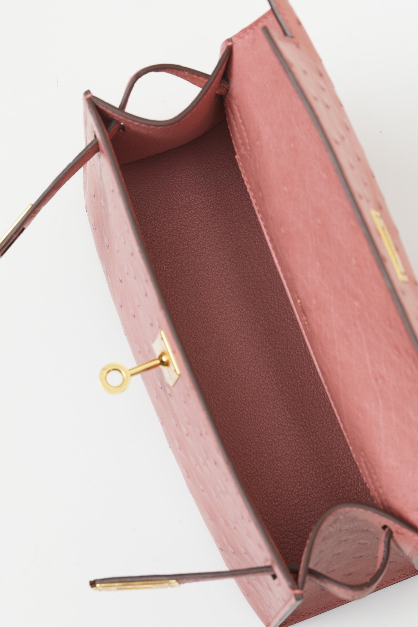 Hermès Kelly Pochette Pink Ostrich Leather