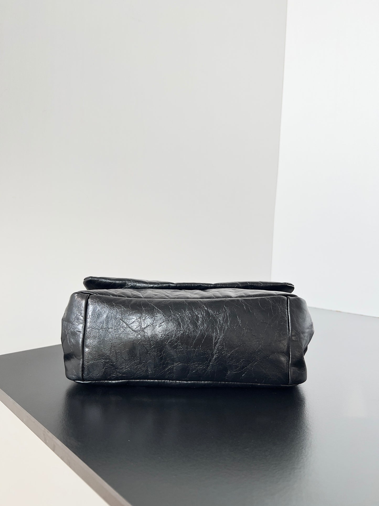 Balenciaga Monaco Black Crinkled Calfskin Shoulder Bag