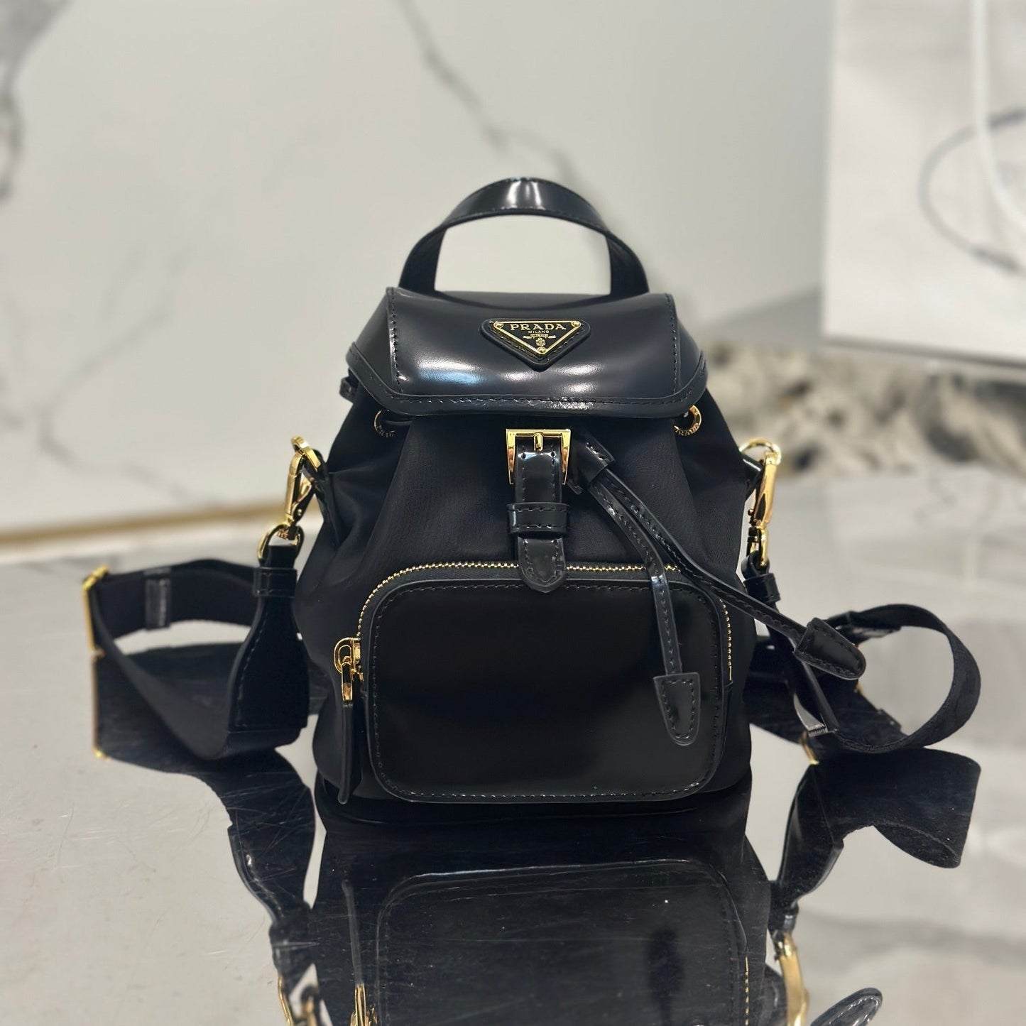 Prada Small Re-Nylon & Brushed Leather Backpack