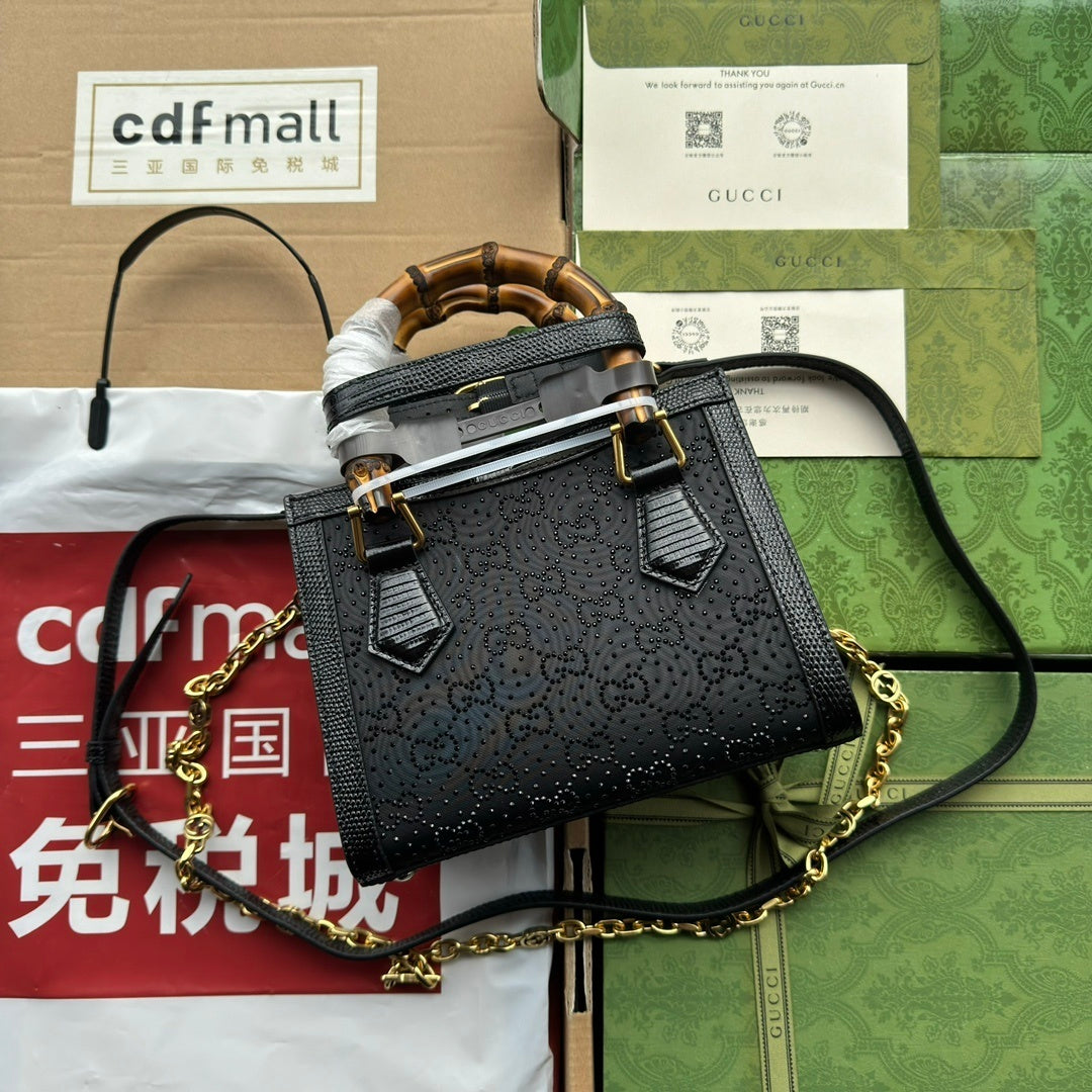 Gucci Diana Mini Tote Bag in Black Leather with Bamboo Handles