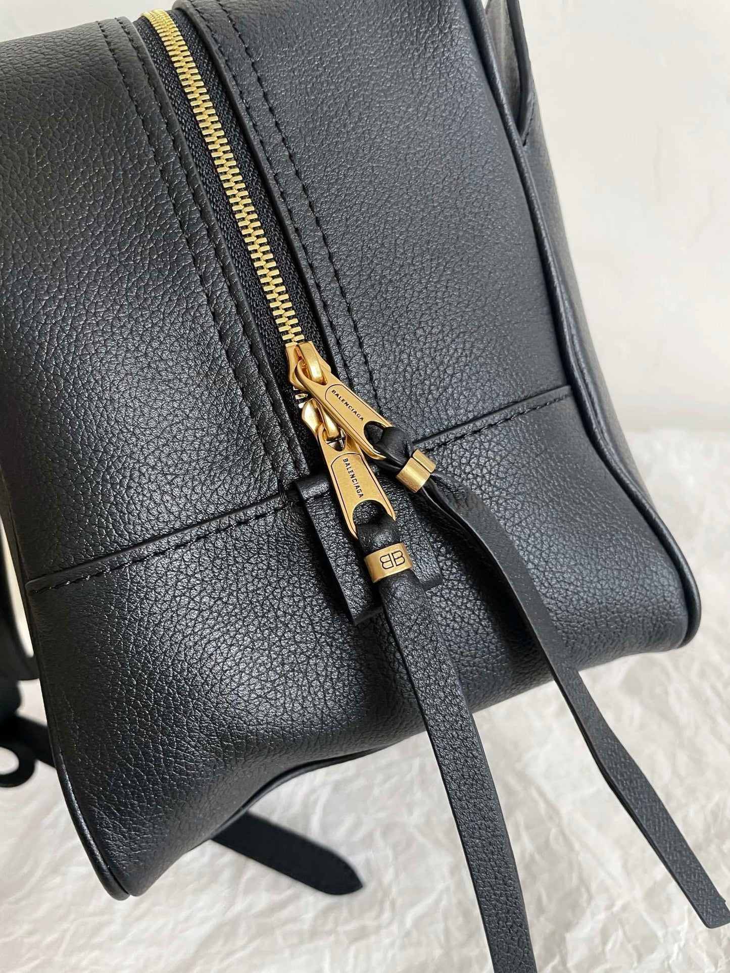 Balenciaga Carrie Medium Black Leather Bowling Bag