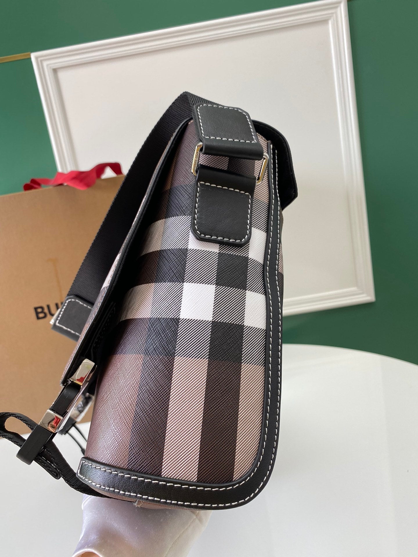 Burberry Exaggerated Check Messenger Bag Dark Brown Luxury Crossbody