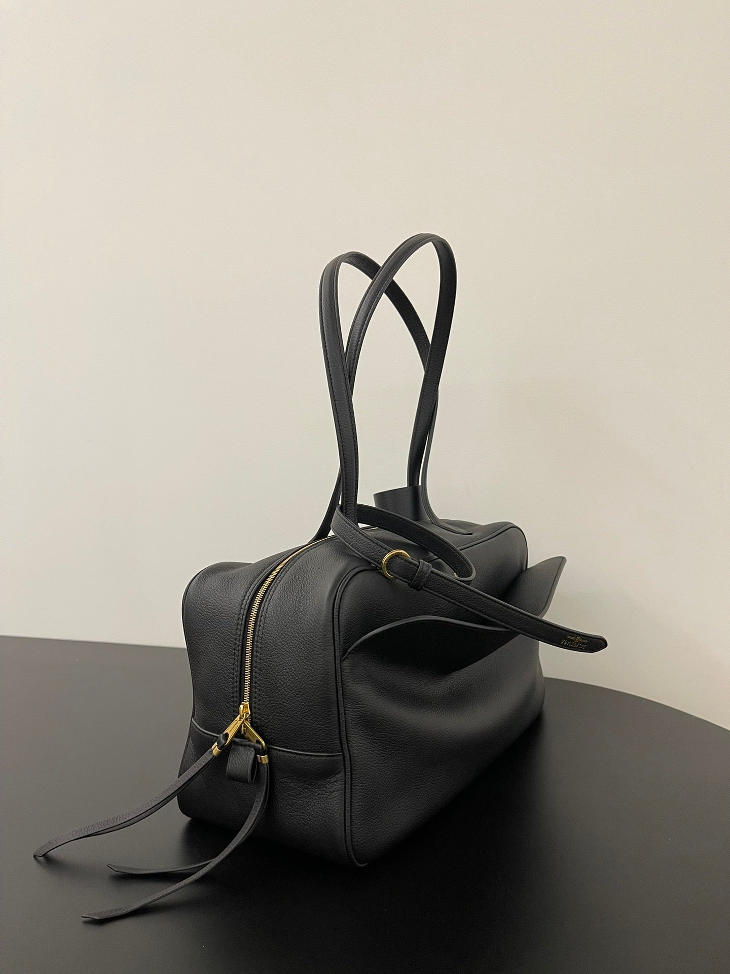 Balenciaga Carrie Bowling Bag Black Textured Leather