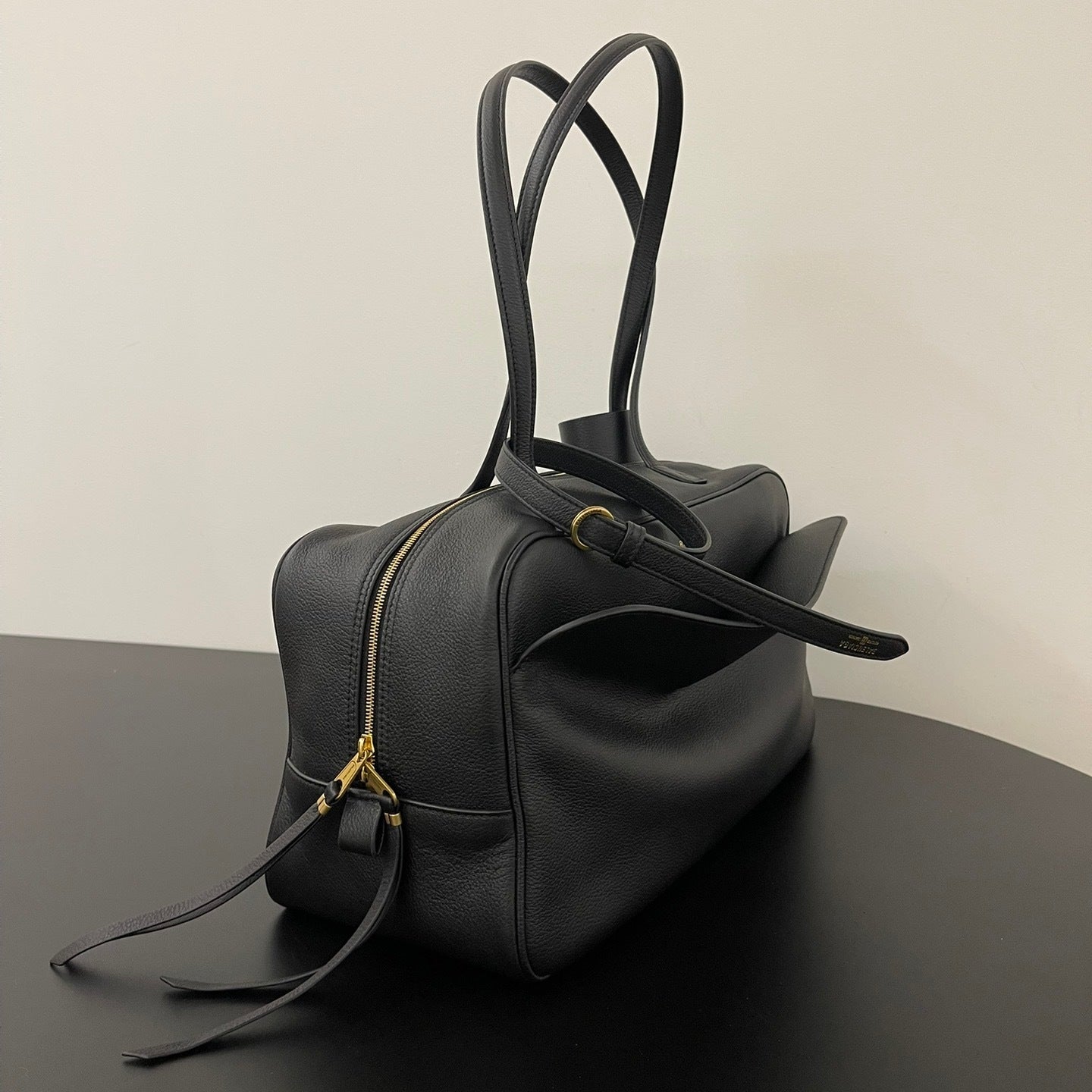 Balenciaga Carrie Bowling Bag Black Textured Leather