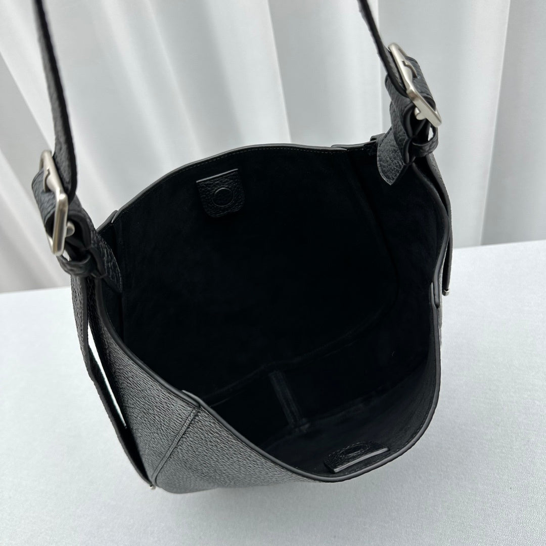 Burberry Women's Chess Black Grained Leather Shoulder Bag