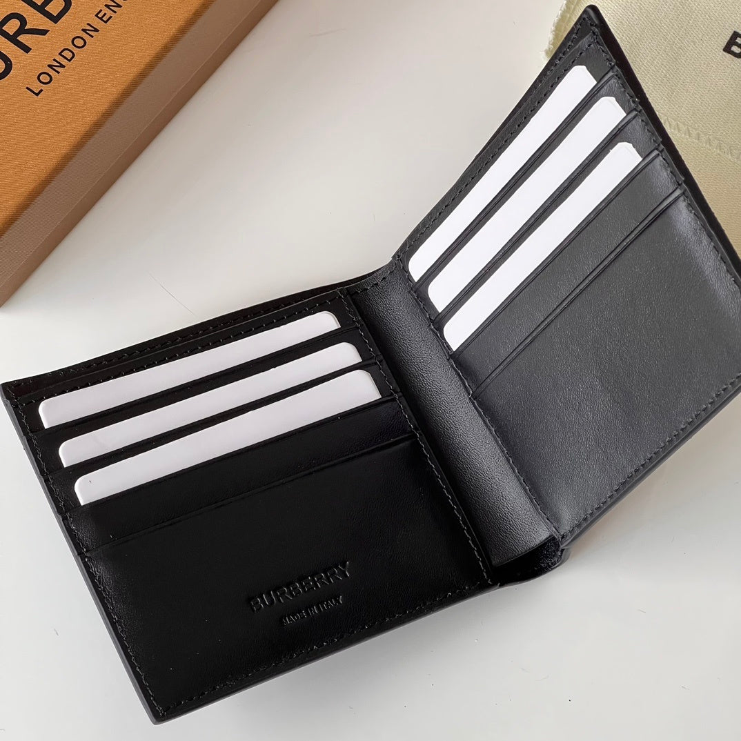 Burberry Men's Navy Textured Leather Bifold Wallet with Metal Logo
