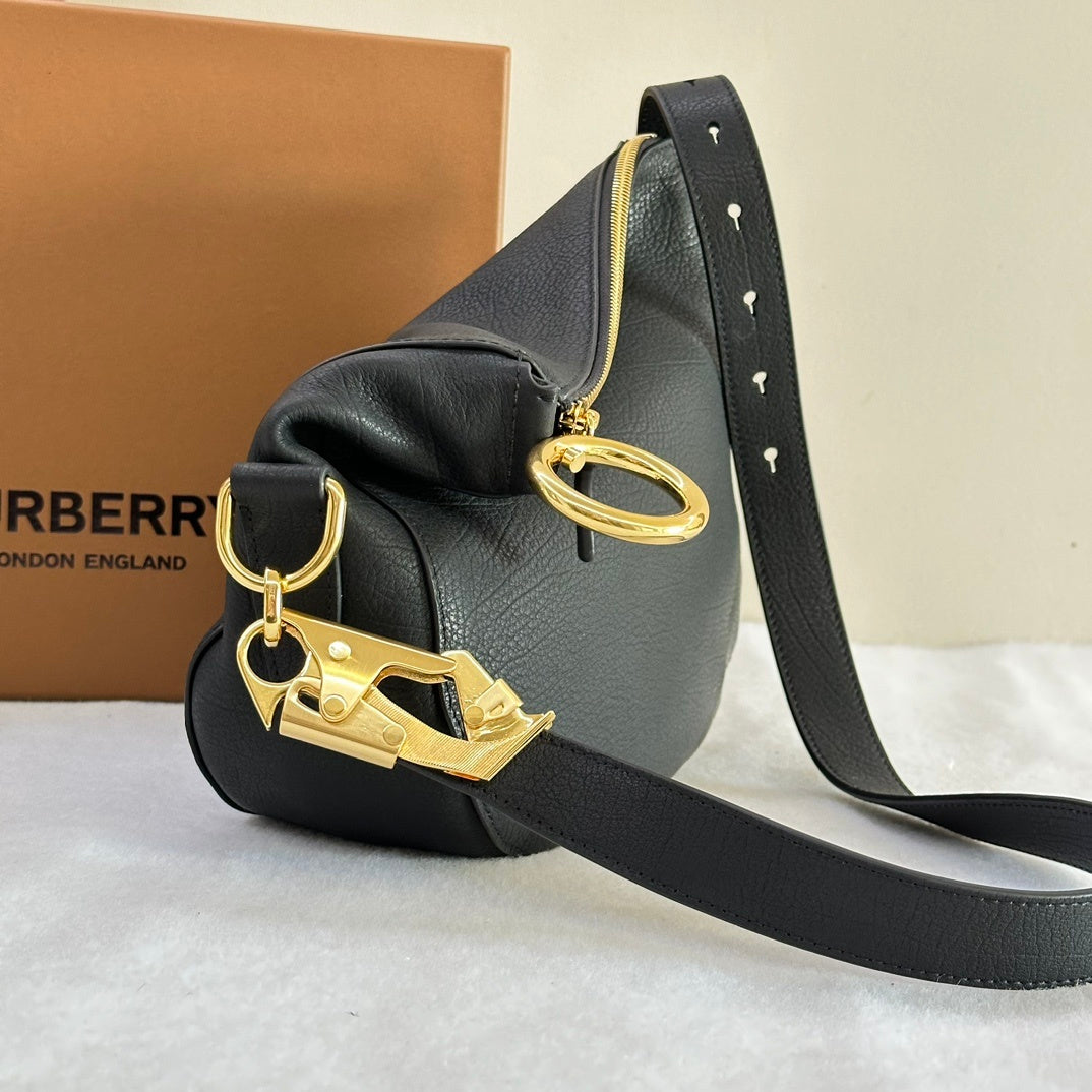 Burberry Knight Black Calf Leather Bag with Gold-Tone Hardware