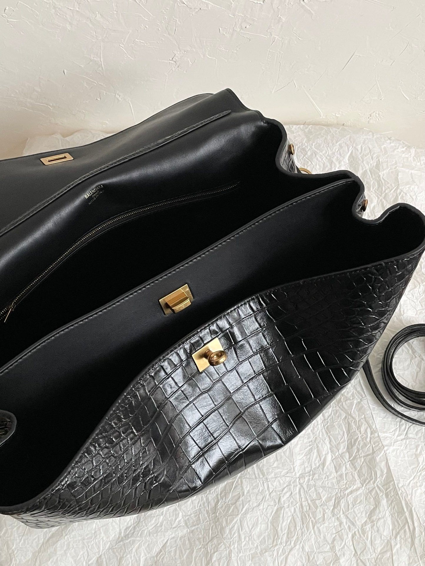 Balenciaga Rodeo Black Crocodile-Embossed Leather Luxury Handbag