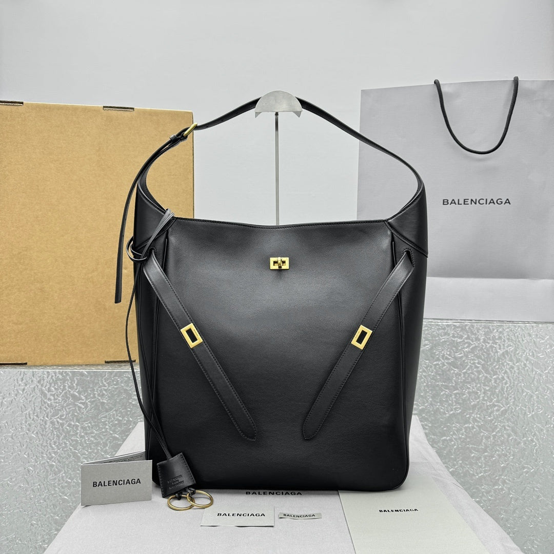 Balenciaga Bel Air Large Hobo Bag | Luxury Leather Shoulder Bag with Gold Turn-Lock