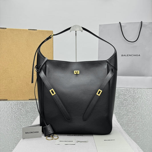 Balenciaga Bel Air Large Hobo Bag | Luxury Leather Shoulder Bag with Gold Turn-Lock