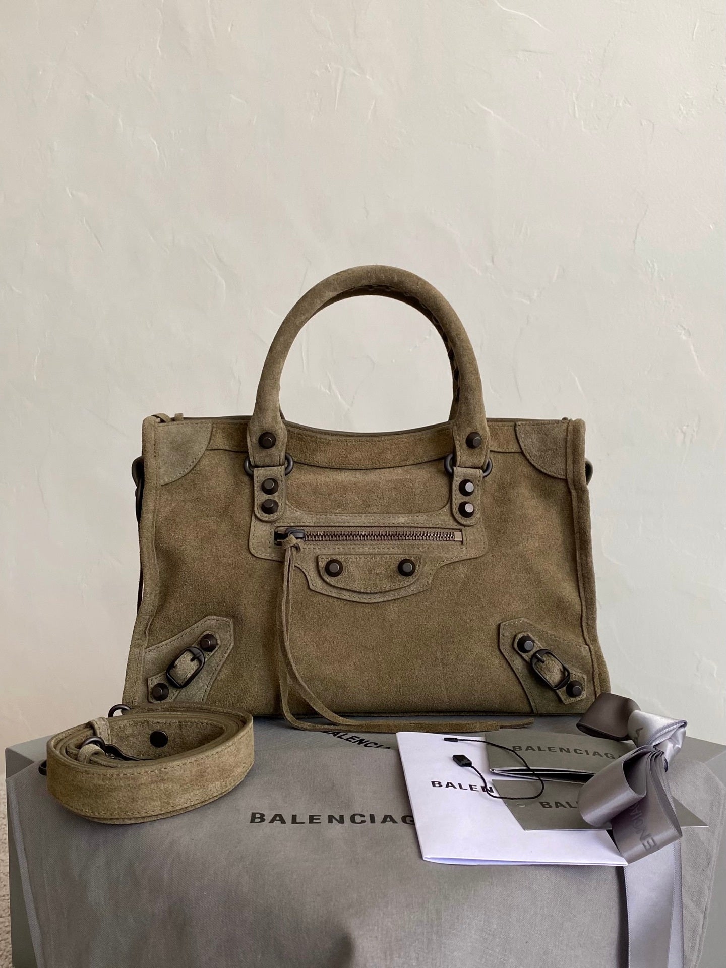 Balenciaga Le City Suede Brass Hardware Bag