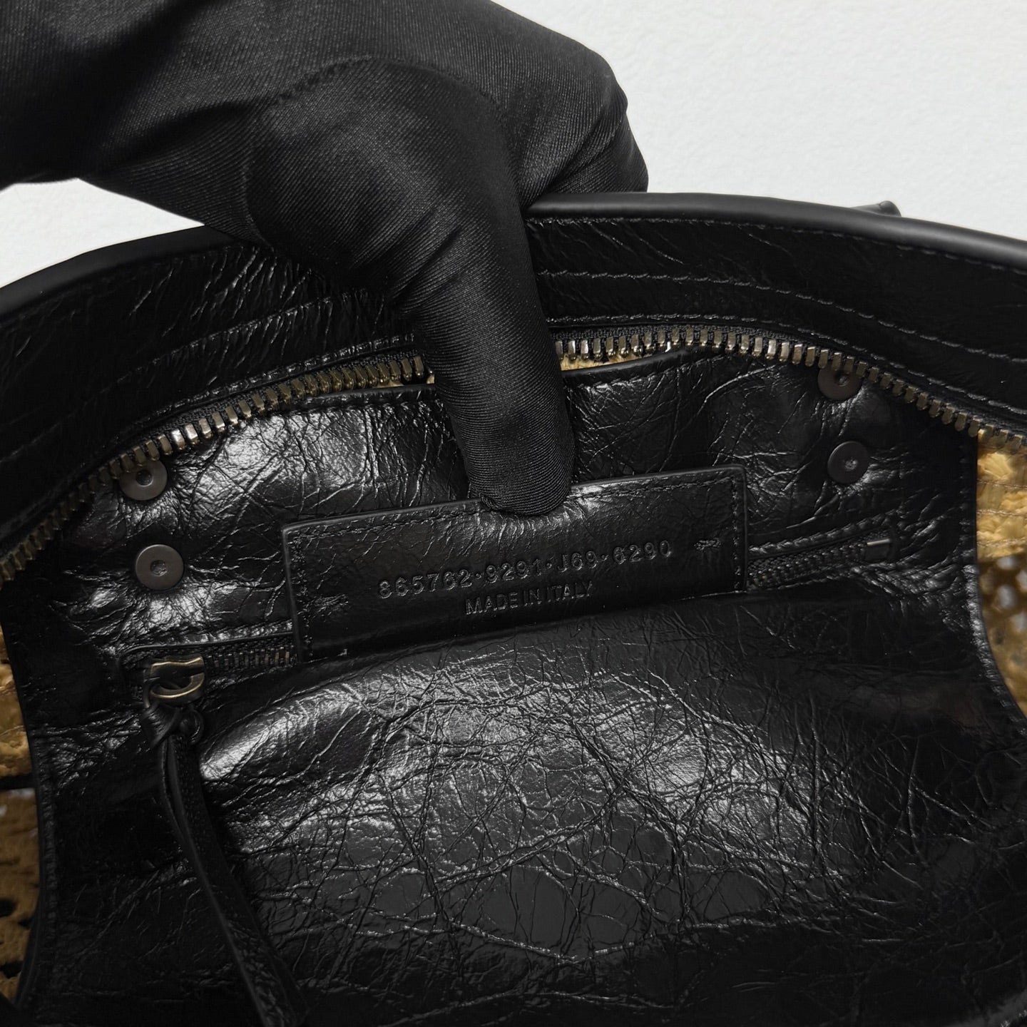 Balenciaga Small Le City Raffia Bag with Black Lambskin Trim